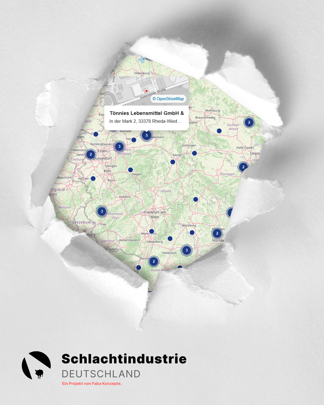 Interaktive Karte der Plattform Schlachtindustrie Deutschland zeigt Standorte von Tönnies und anderen Schlachtkonzernen