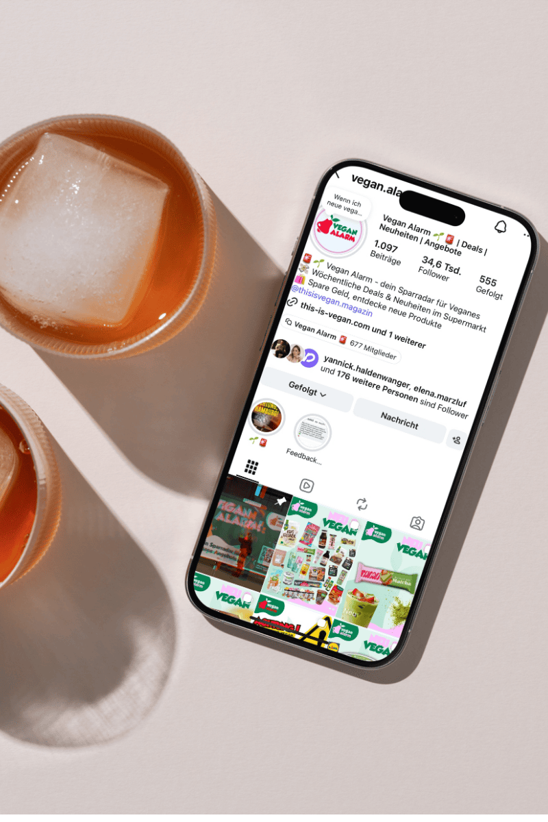 Vegan Alarm - die Instagram Seite für neue vegane Produkte, mit denen man sparen und Angebote findet