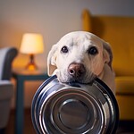 Bestes veganes Hundefutter 2026: Marken im Vergleich Hund wartet hungrig an seinem Futternapf – bestes veganes Hundefutter im Vergleich