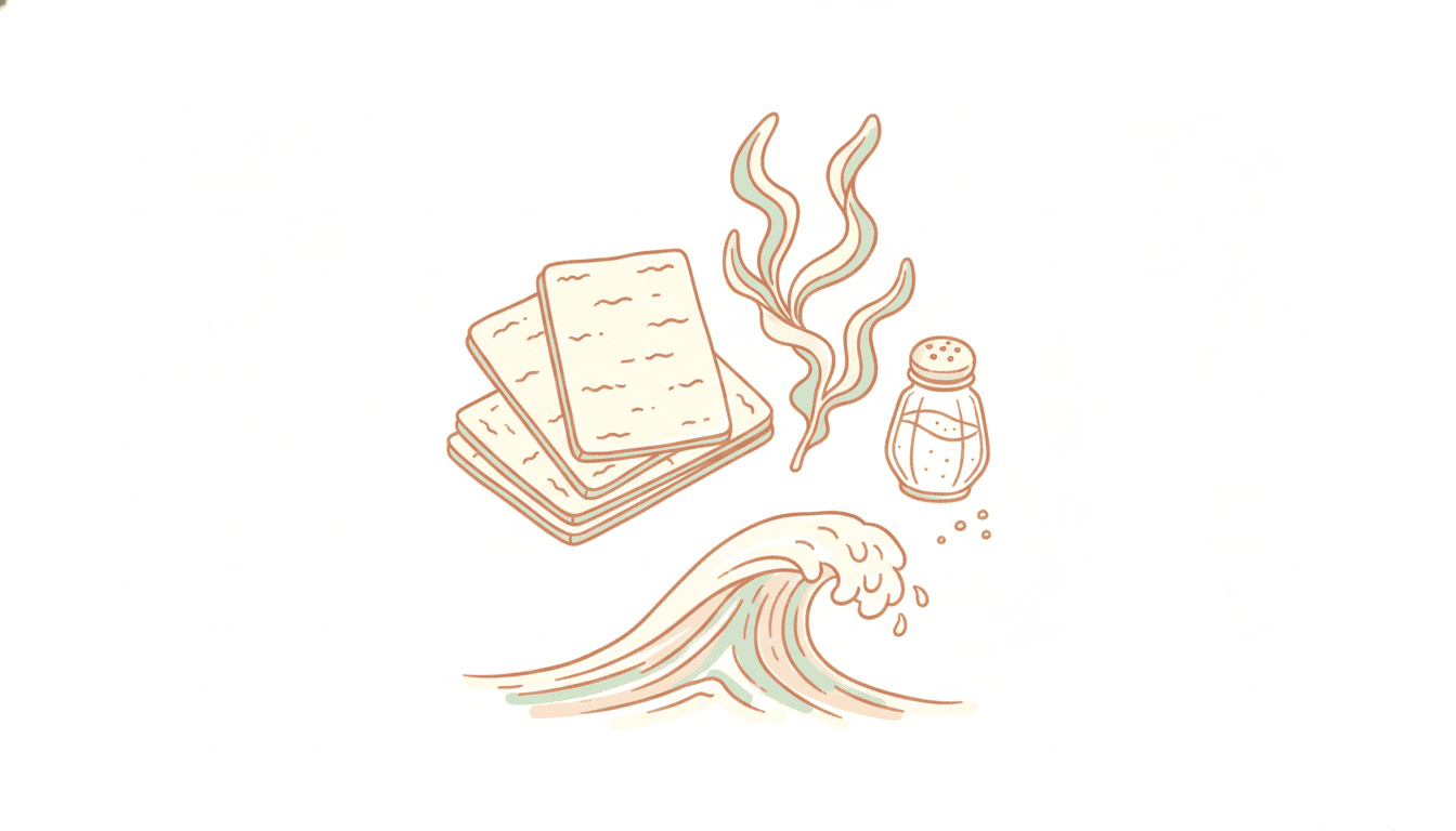 Illustration von Nori, Algen und Jodsalz im Doodle-Stil