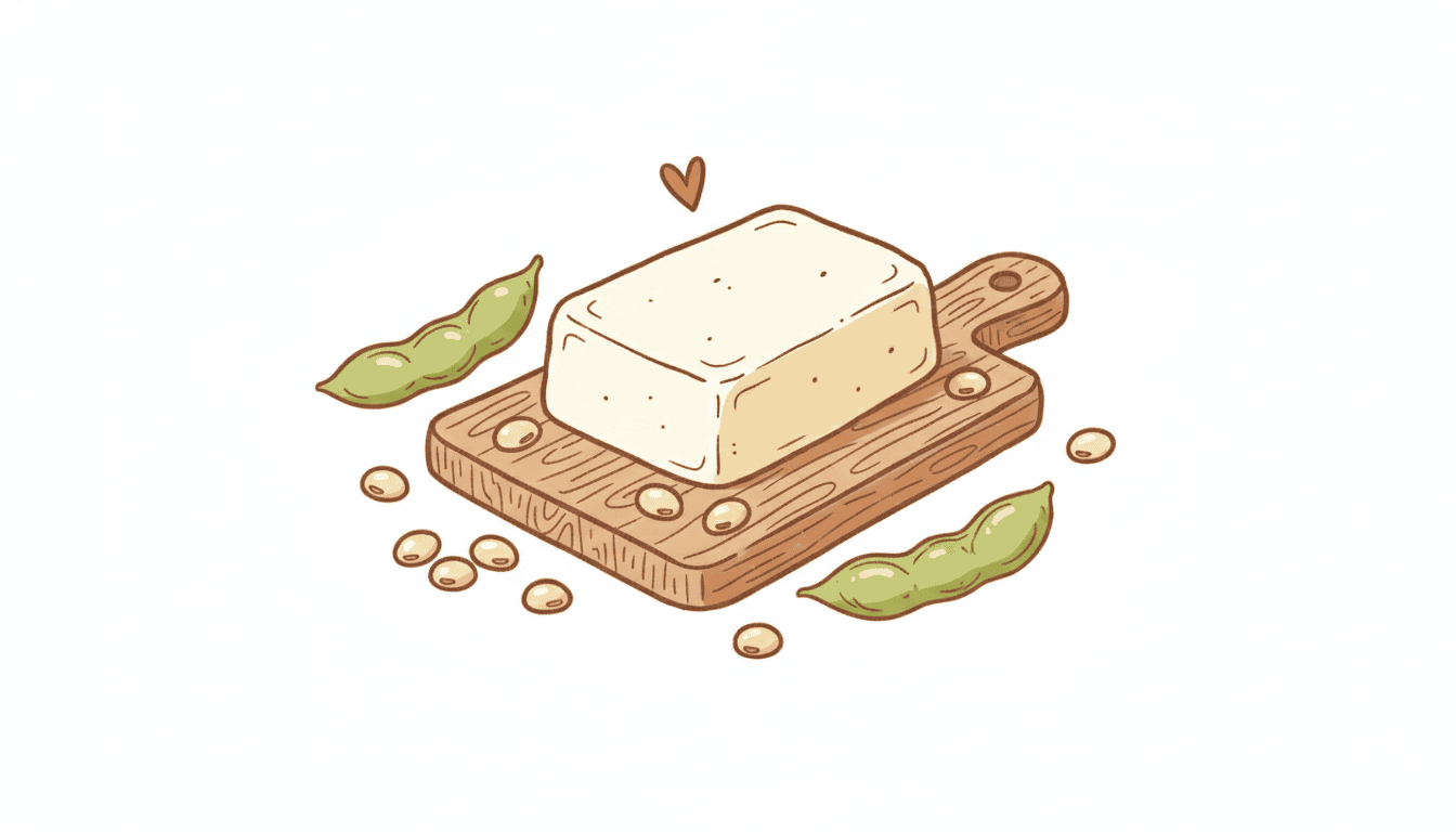 Illustration von Tofu und Sojabohnen im Doodle-Stil