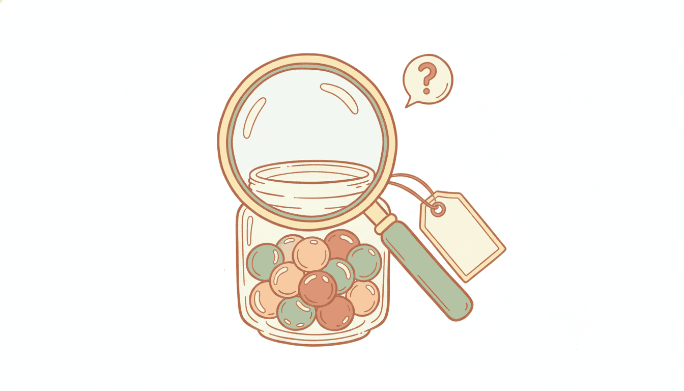 Illustration einer Lupe über einem Süßigkeitenglas im Doodle-Stil