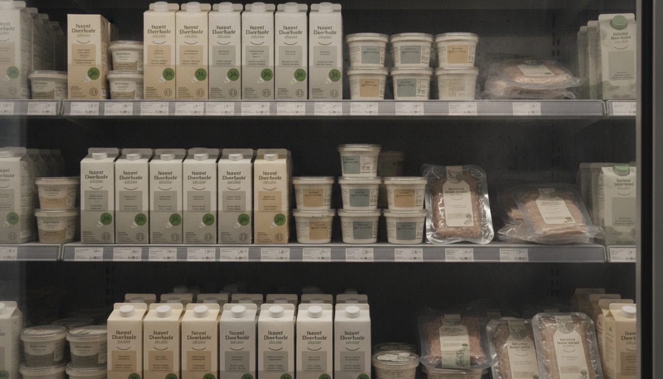 Supermarktregal mit pflanzlichen Alternativprodukten