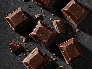 Squares of dark chocolate on a slate surface