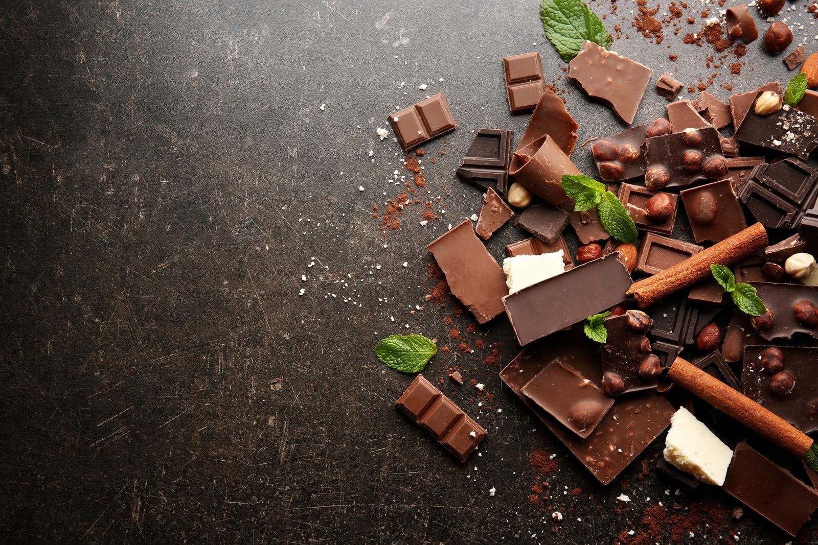 Broken pieces of milk chocolate