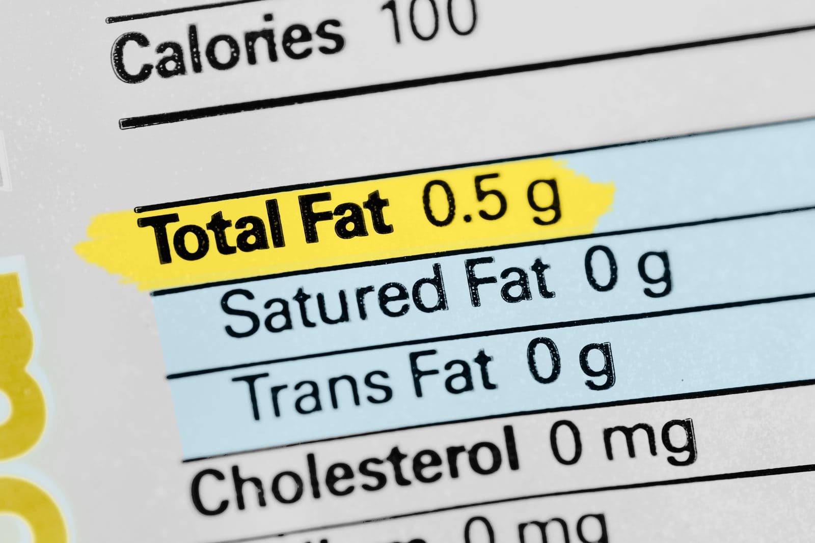 A nutrition facts label focused on fat content