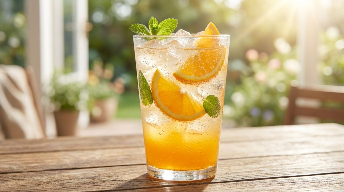 Orangenlimonade im Glas mit frischen Orangenscheiben, Symbolbild für die Fanta-Fischgelatine-Geschichte