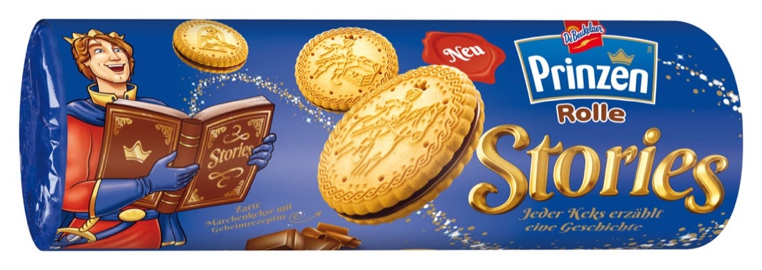 Vegane Prinzen Rolle Stories in der blauen 330-Gramm-Packung