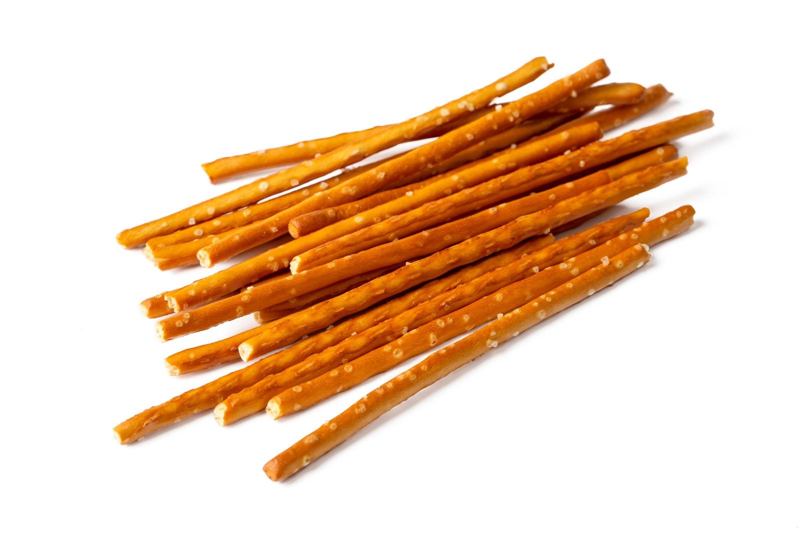 A pile of savoury stick-shaped crackers