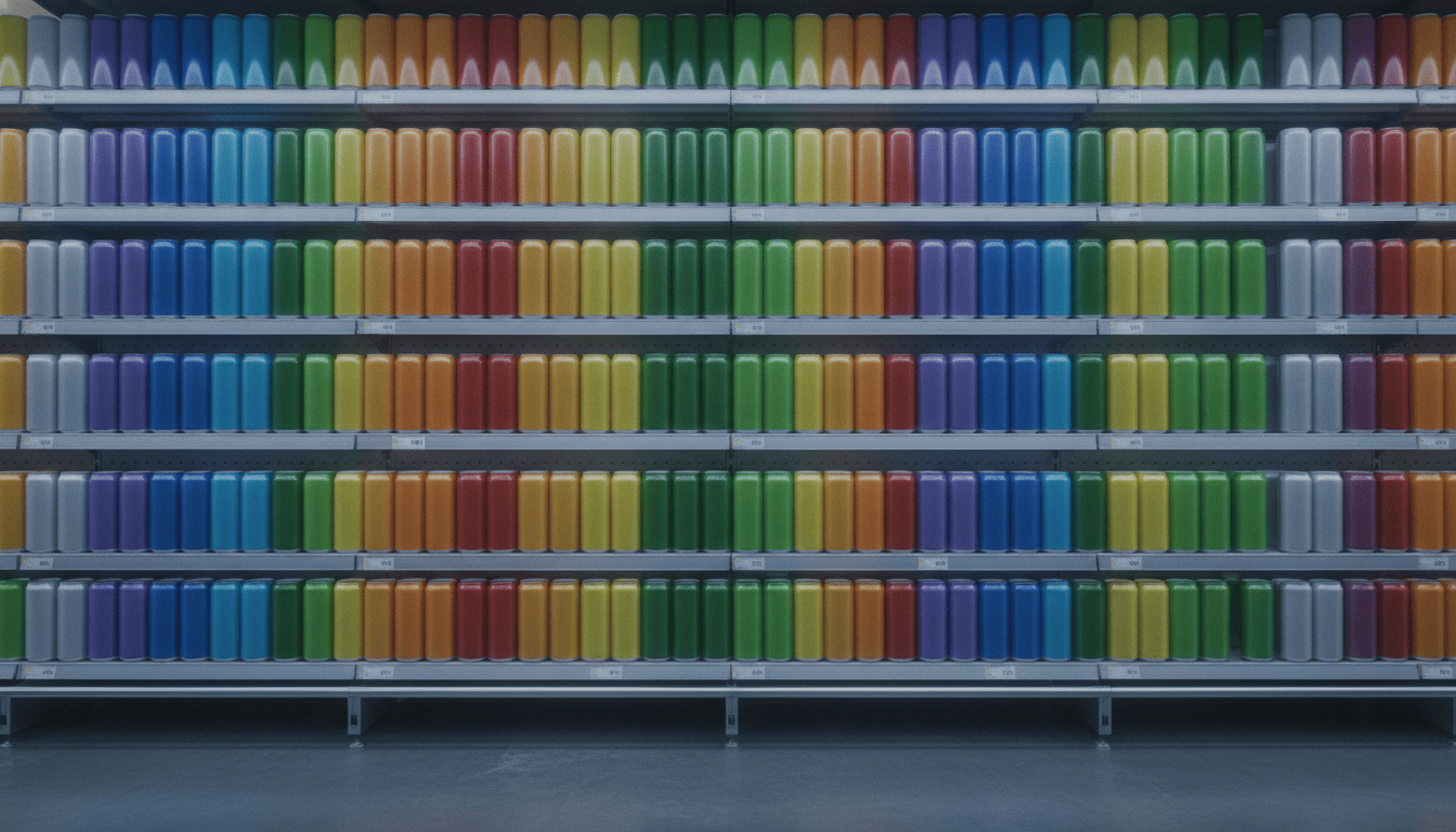 Regal mit verschiedenen Energy-Drink-Dosen im Supermarkt