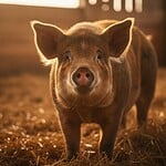 Wie viele Tiere werden geschlachtet? Zahlen 2026 Ein Schwein steht in einem Stall mit Stroh und blickt ruhig in die Kamera