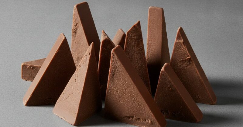 A triangular bar of chocolate broken into peaks