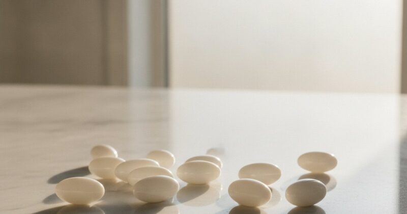 Vitamin D supplement capsules next to a bright window
