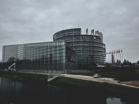 Das Gebäude des Europäischen Parlaments in Straßburg an einem bewölkten Tag