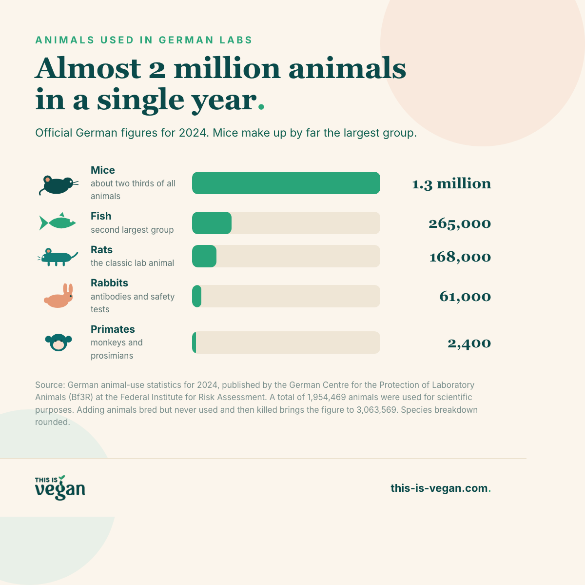 Infographic: animals used in German laboratories in 2024 by species