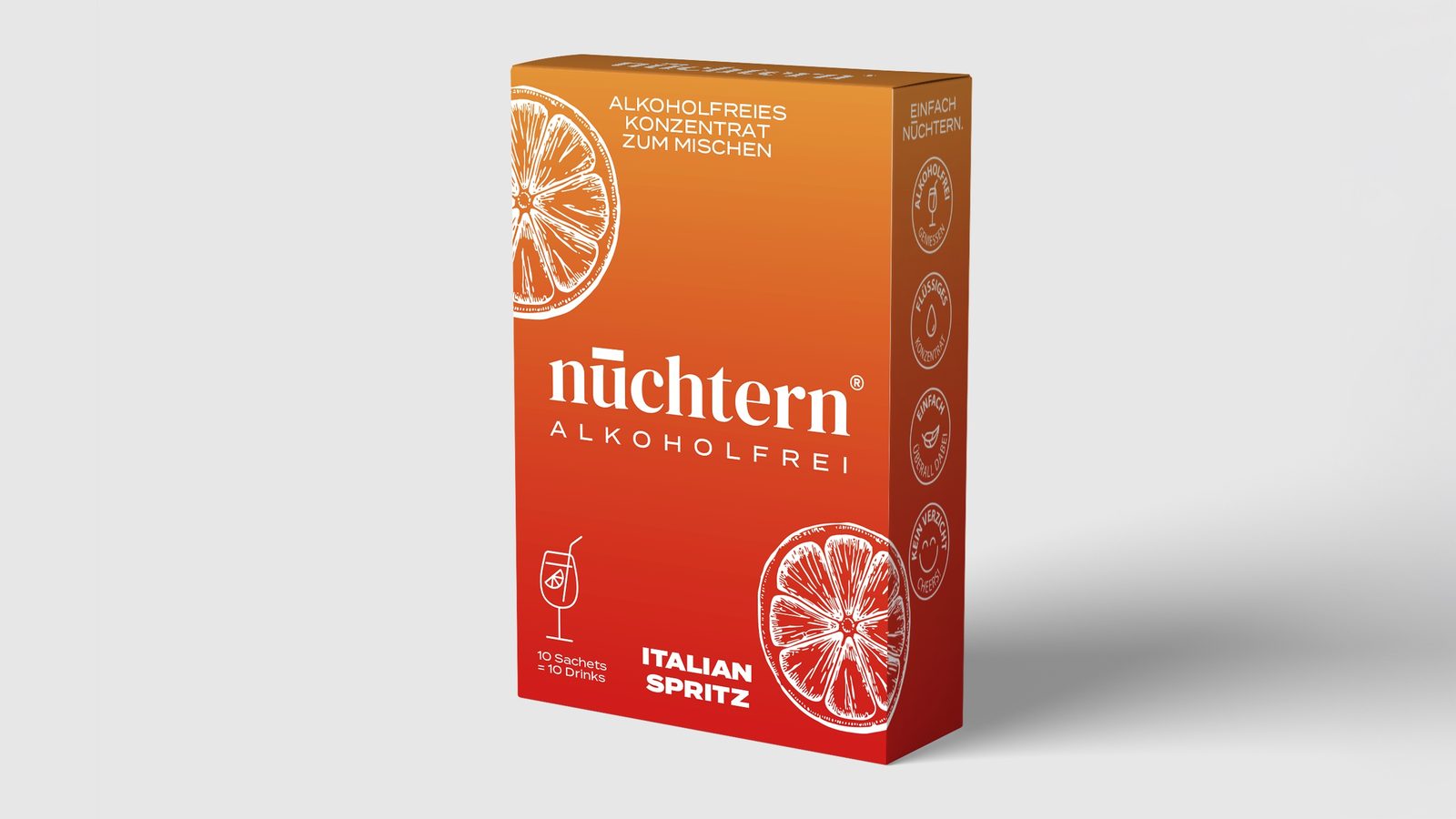 Orange Verpackung von nüchtern Italian Spritz, alkoholfreies Konzentrat mit 10 Sachets