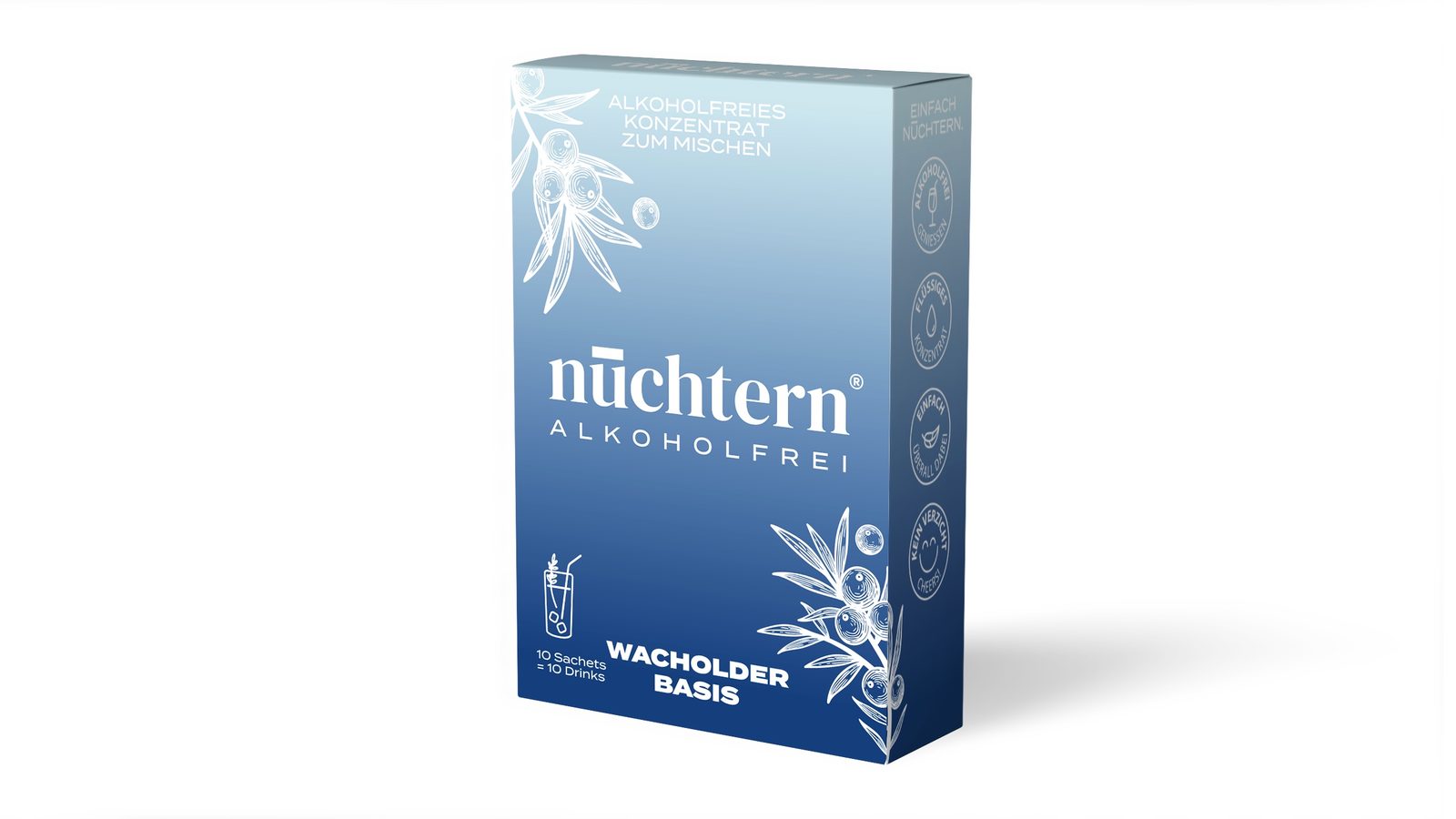 Blaue Verpackung von nüchtern Wacholder Basis, alkoholfreies Wacholder-Konzentrat zum Mischen mit Tonic Water