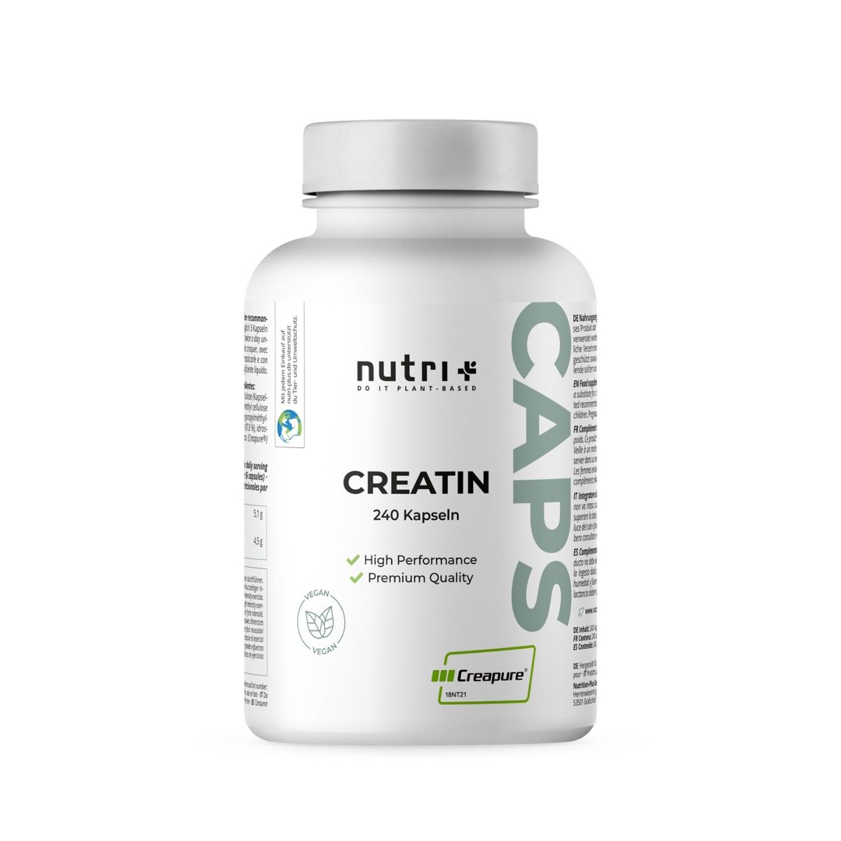 Weiße Dose nutri+ Creatin Kapseln mit Creapure, 240 Kapseln