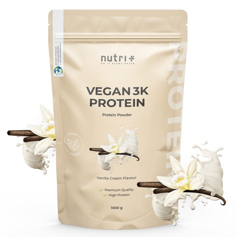 Beutel Nutri+ Vegan 3K Proteinpulver Vanilla Cream, 1000 Gramm