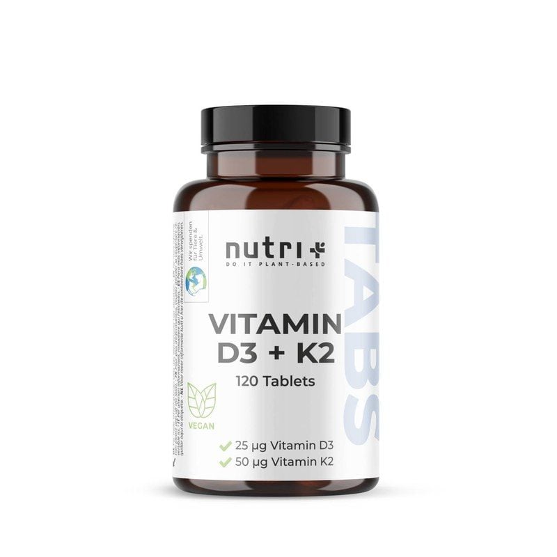 Braune Dose Nutri+ Vitamin D3 plus K2 Tabletten, 120 Stück