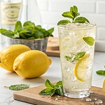 Lemon Sour alkoholfrei: Japans Sommerdrink in 3 Minuten (vegan) Alkoholfreier Lemon Sour im hohen Glas mit Crushed Ice, Zitronenscheiben und Minze