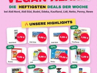 Vegan Alarm Wochenangebote 7.9. bis 12.9. mit zwölf veganen Highlight-Produkten aus deutschen Supermärkten
