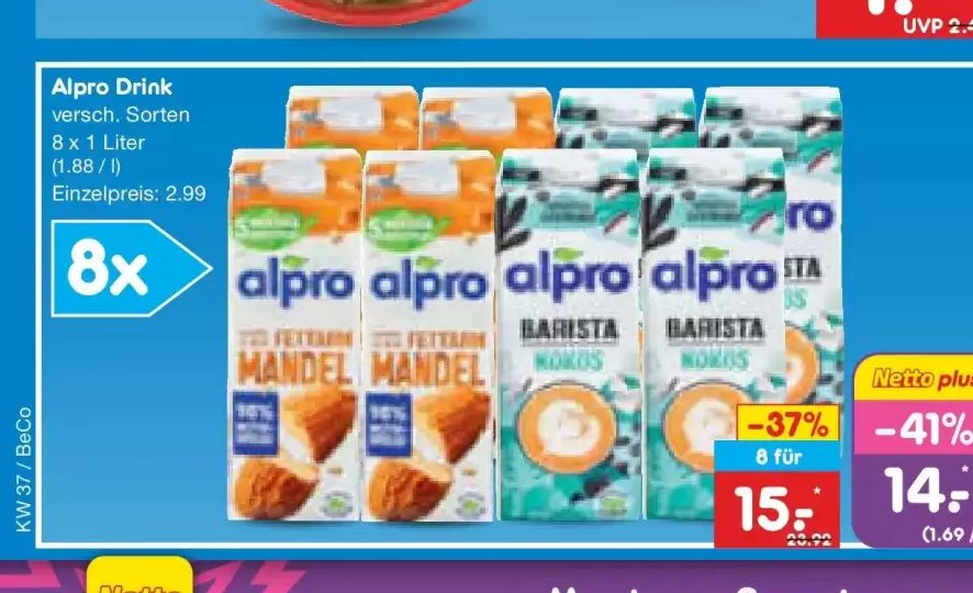 Alpro Drink 8 x 1 Liter bei Netto