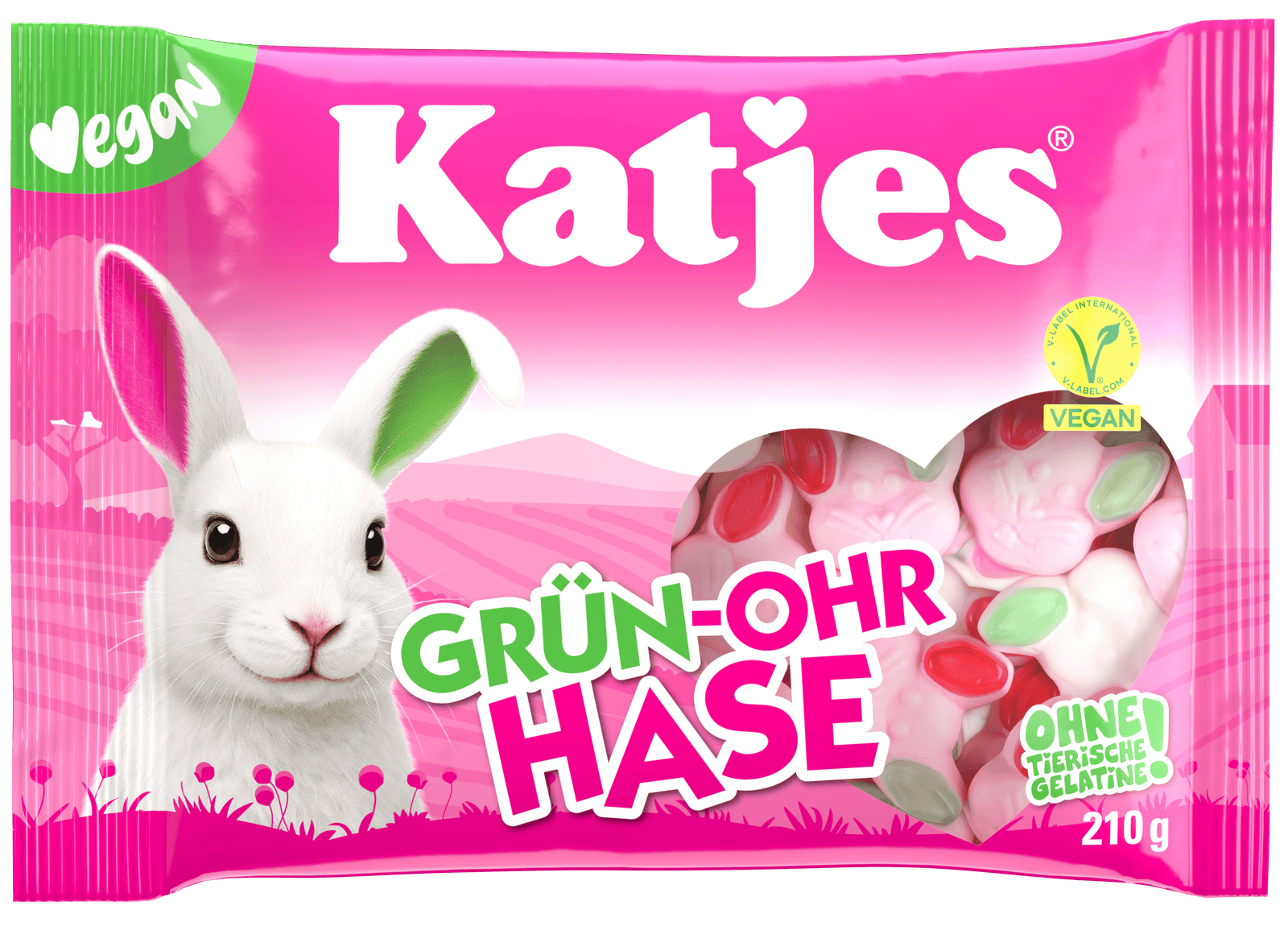 Katjes Grün-Ohr Hase, veganes Fruchtgummi mit Schaumzucker, Packshot