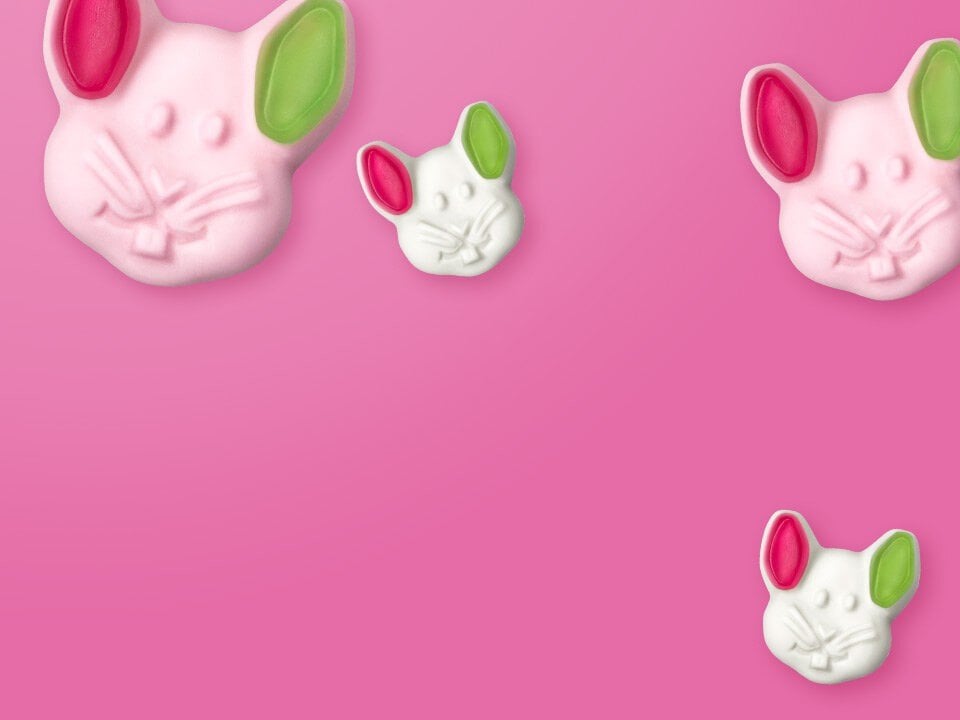 Grün-Ohr Hasen von Katjes, rosa und weiße Schaumzucker-Hasen