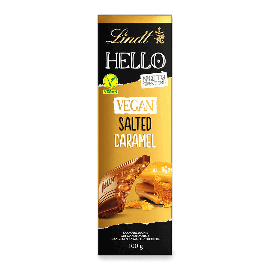 Lindt HELLO Vegan Salted Caramel Tafel, Packshot