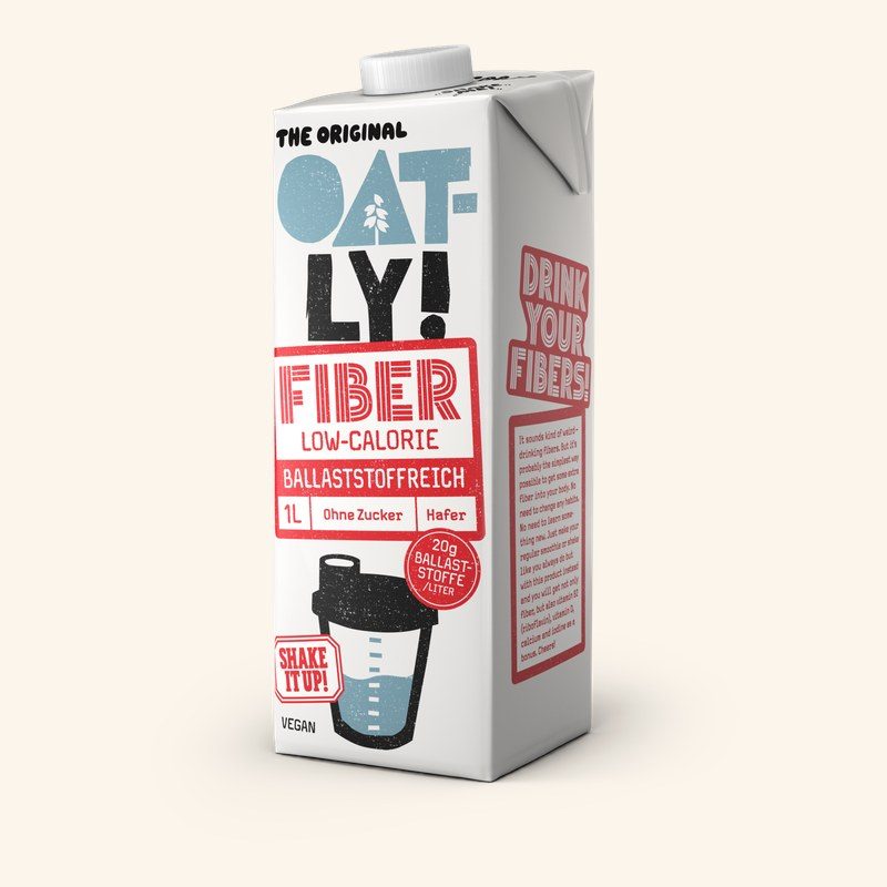 Packung Oatly Fiber Low-Calorie, Haferdrink ohne Zucker mit Ballaststoffen, 1 Liter, mit Vegan-Kennzeichnung