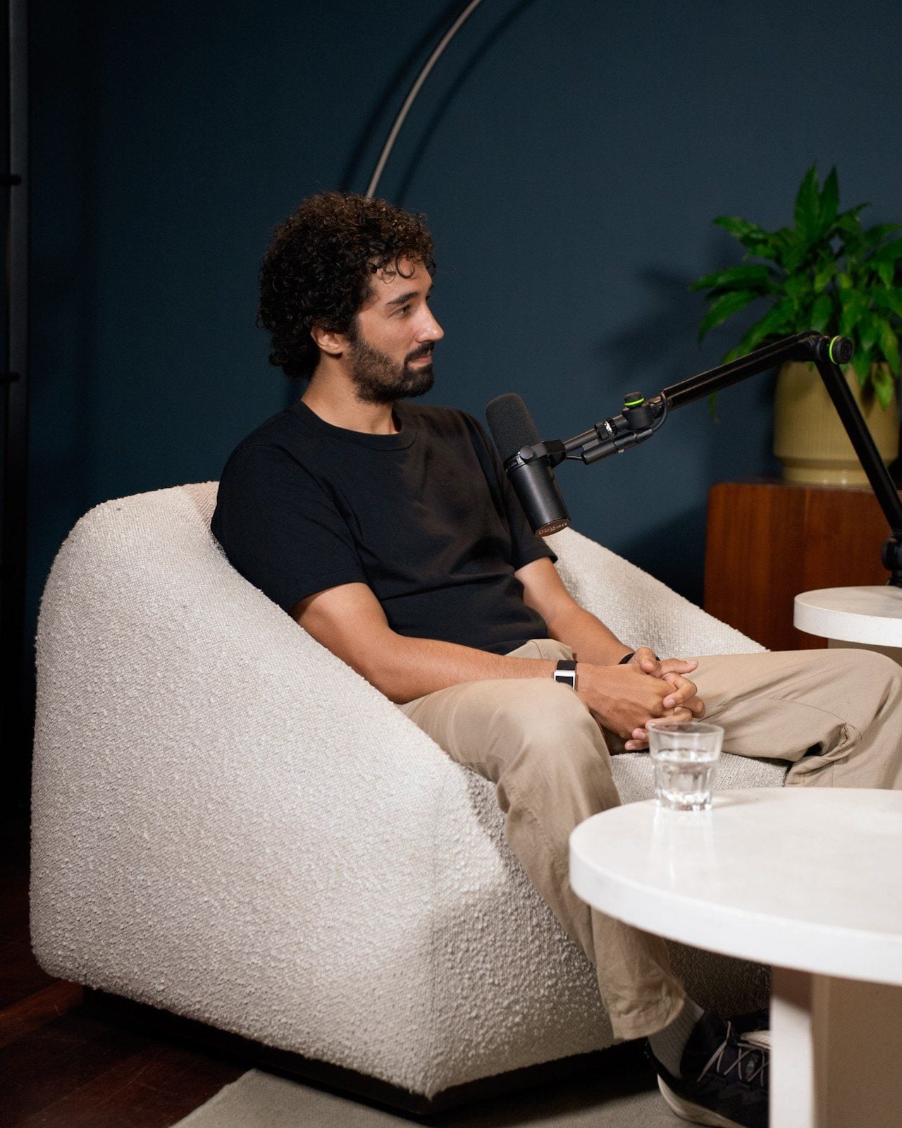 Seb Alex, animal rights activist from Lebanon, listening in the podcast studio
