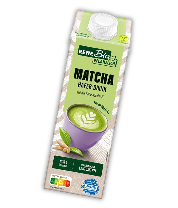REWE Bio Pflanzlich Matcha Hafer Drink, nominiert bei den V-Label Awards 2026