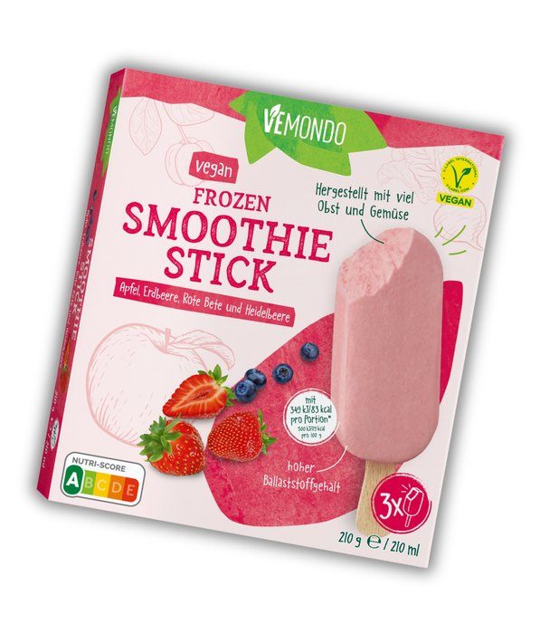 Vemondo Frozen Smoothie Stick Apfel, Erdbeere, Rote Bete und Heidelbeere, nominiert bei den V-Label Awards 2026
