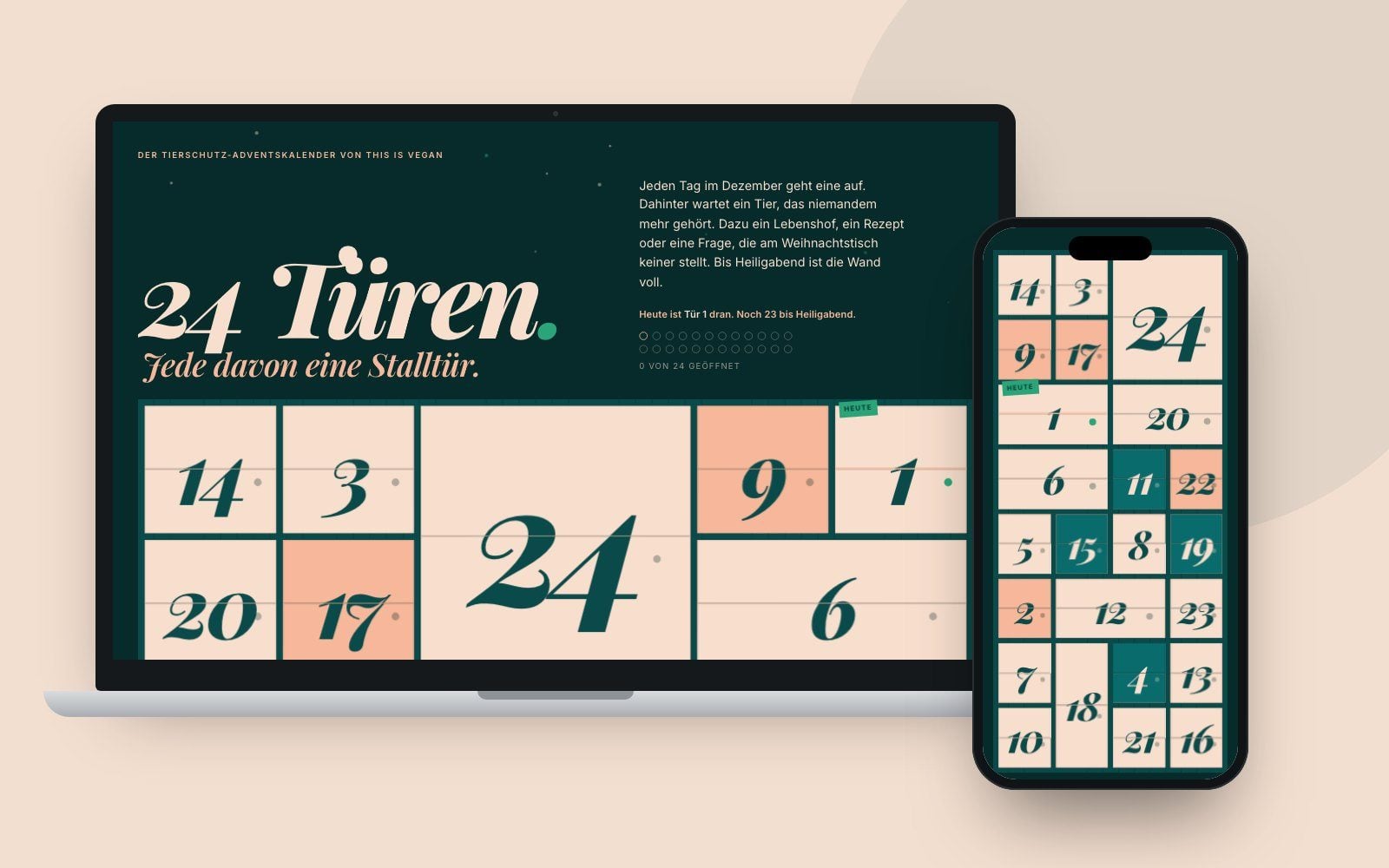 Der Tierschutz-Adventskalender von This Is Vegan auf Laptop und Smartphone