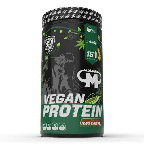 Verpackung mit Proteinpulver von Mammut im Geschmack Eiskaffee