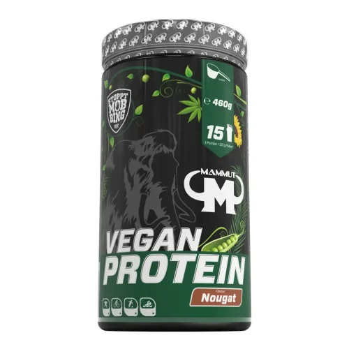 Verpackung mit Proteinpulver von Mammut im Geschmack Nugat
