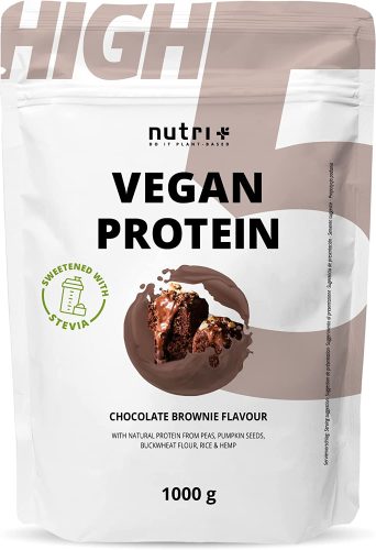 Verpackung mit veganem Protein Pulver von Nutri+ in der Geschmacksrichtung Chocolate Brownie